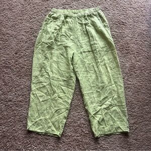 FLAX green linen pants size large 100% linen wide leg